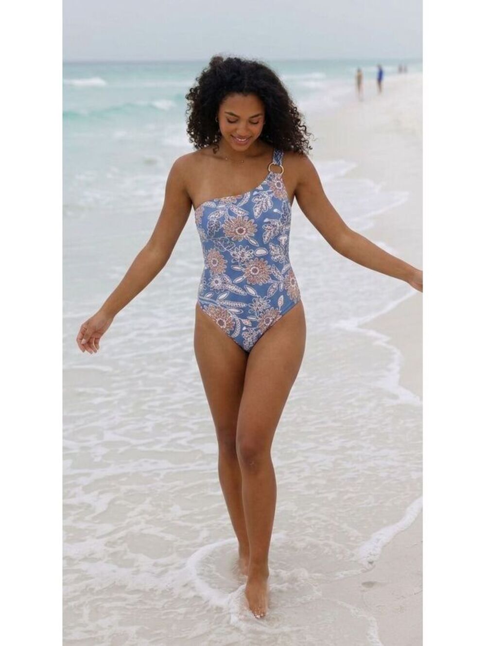 Cleobella XS Maya Magnolia Blue Floral One Shoulder One Piece Swimsuit - NWT